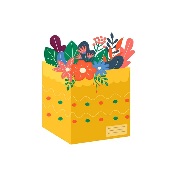 配達アイコンのための花とカートンパッケージ 郵便小包 パック 封筒のセット オンライン配送サービスのコンセプトの小包 分離ベクトル — ストックベクタ