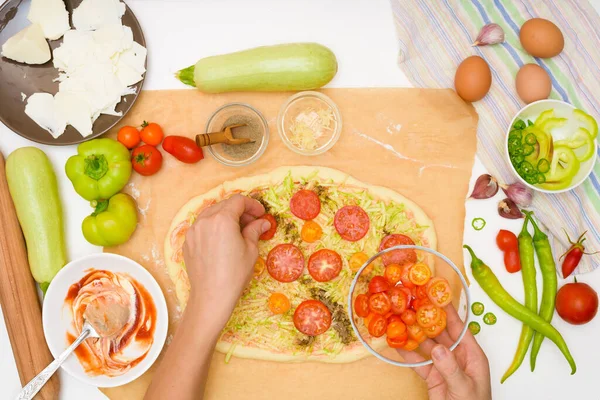 Schritt Für Schritt Rezept Zum Kochen Hausgemachter Veganer Pizza Mit — Stockfoto