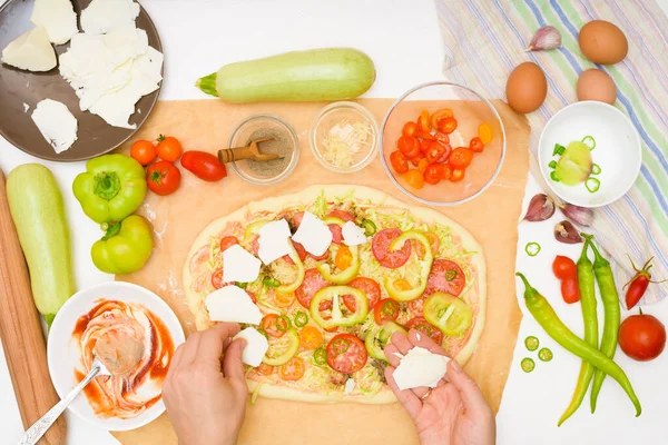 Schritt Für Schritt Rezept Zum Kochen Hausgemachter Veganer Pizza Mit — Stockfoto