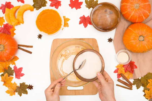 Ricetta Ingredienti Cucinare Cupcake Zucca Autunnali Vista Dall Alto Uno — Foto Stock