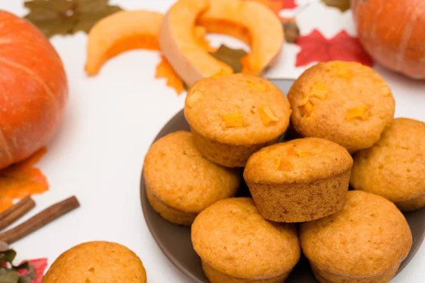 Recette Ingrédients Pour Cuisiner Des Cupcakes Citrouille Automne Vue Dessus — Photo