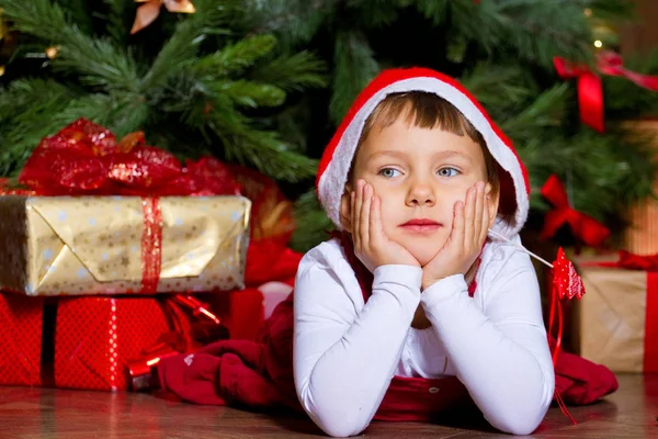 Girl Santa Hat Presents Royalty Free Stock Photos