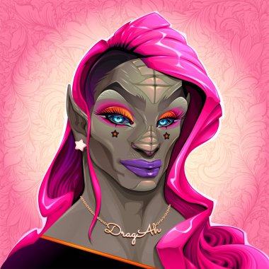 Sürüngen Drag Queen portresi Dragah aradı. Vektör çizim