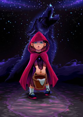 The initiation of Little Red Riding Hood. Vector conceptual illustration clipart