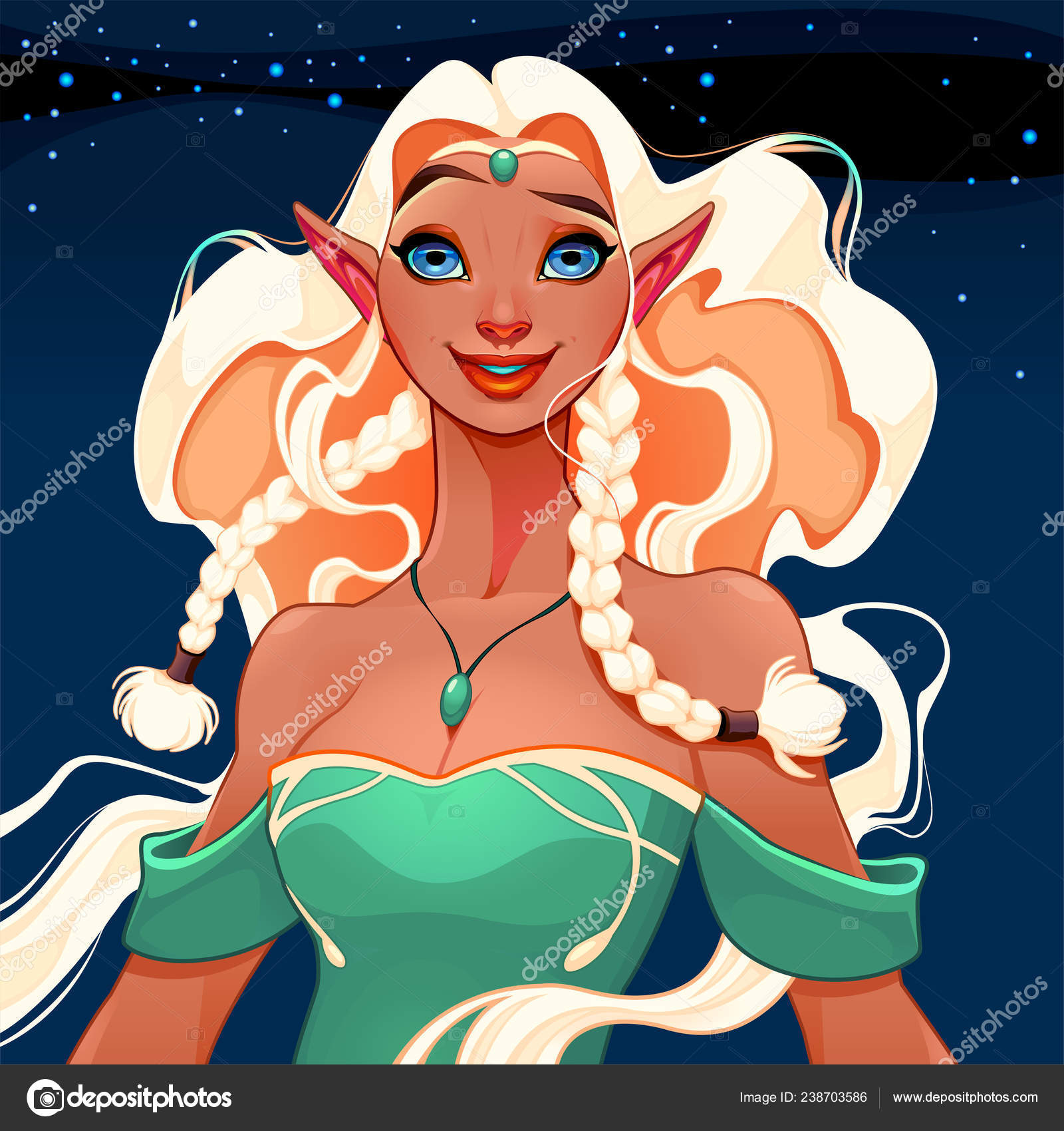 Hermosa Princesa Los Elfos Vector Fantasía Ilustración Vector de stock  #238703586 de ©ddraw, image size:1600x1700