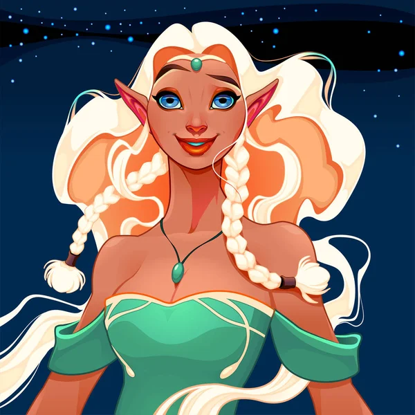 Schöne Prinzessin Der Elfen Vektor Fantasie Illustration — Stockvektor