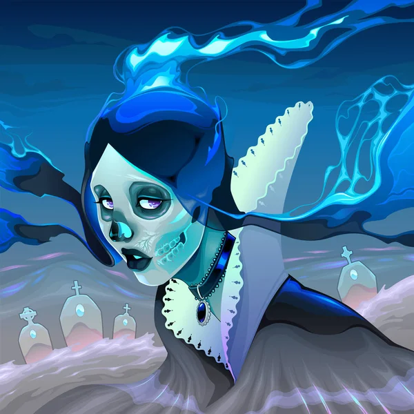 Portrait d'une fille fantôme dans le cimetière — Image vectorielle