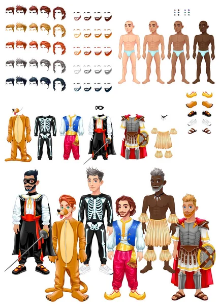 Šaty a účesy hra s mužské avatary — Stockový vektor