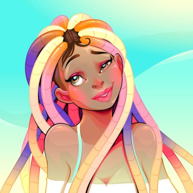 Gökkuşağı dreadlocks ile güzel kız