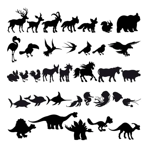 Siluetas de animales de dibujos animados — Archivo Imágenes Vectoriales