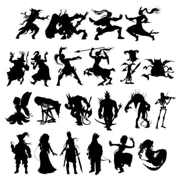 Silhouette di personaggi di fantasia dei cartoni animati — Vettoriale Stock