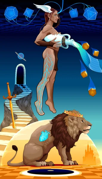 Lion Verseau binomial, deux contraires zodiacaux . — Image vectorielle