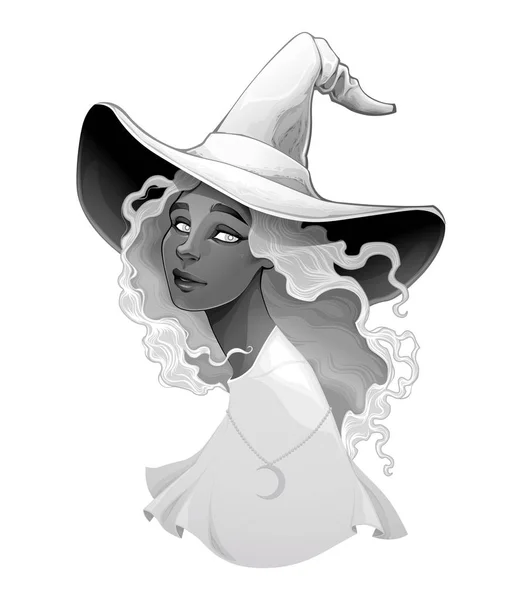 Portrait d'une sorcière en dégradés de gris — Image vectorielle