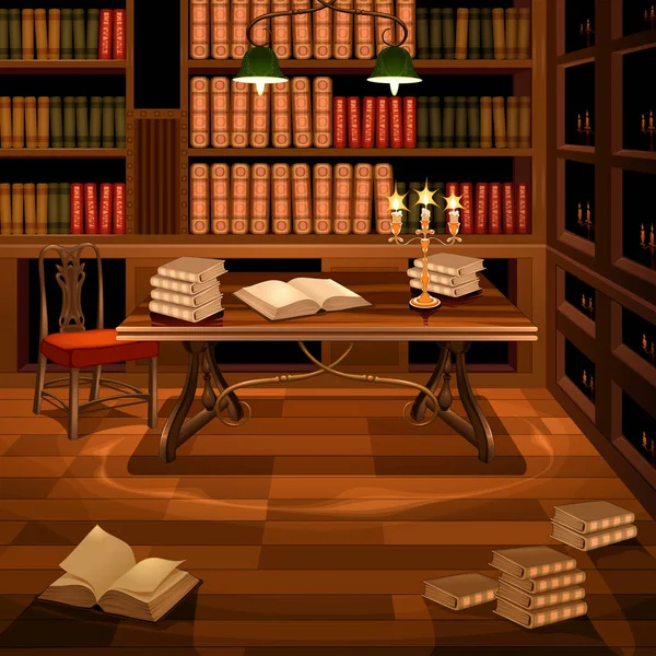 Ancient Room Bookcase Vector Illustration — Stock Vector