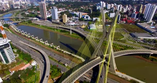 Pont Câblé Dans Monde Sao Paulo Brésil Amérique Sud — Video