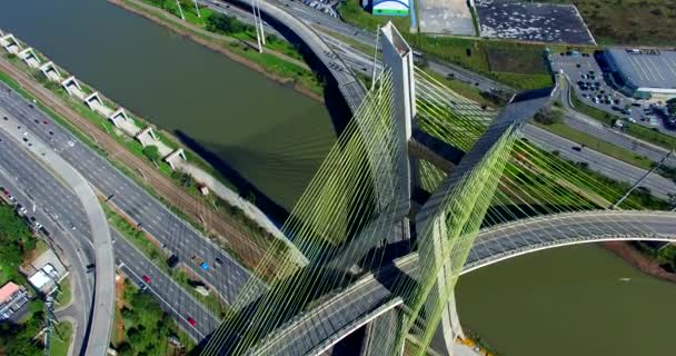 Кабельный Мост Мире Пауло Бразилия Южная Америка Символ Города — стоковое видео