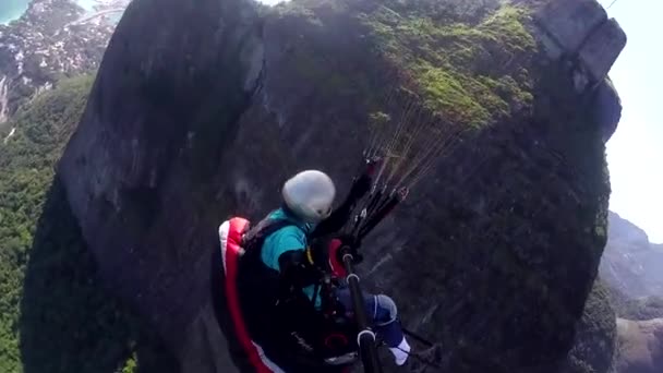 Paraglider Pilot Physical Handicapped Flying Own Paragliding — Stock Video