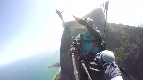 Paraglider Pilot Physical Handicapped Flying Own Paragliding — Stock Video