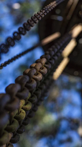 Cadenas Atascadas Fondo Borroso Lejos Del Lugar Trabajo — Foto de Stock