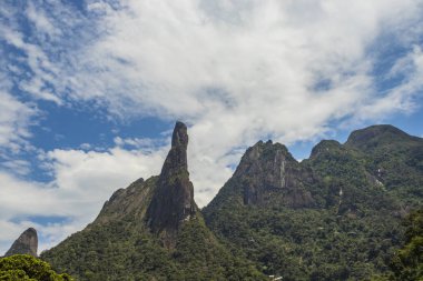 Mountains of God. Mountains with the name of God. Mountain Finger of God, Teresopolis city, Rio de Janeiro state, Brazil South America. Space to write texts, Writing background  clipart