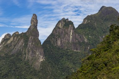 God's finger landscape, Rio de Janeiro state mountains. Located near the town of Teresopolis, Brazil, South America. Space to write texts, Writing background. clipart