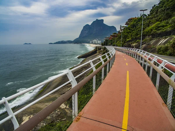 Tim Maia bike path on Niemeyer Avenue, Rio de Janeiro, Brazil, South America.  Highway by the sea. Wonderful road and bike path.