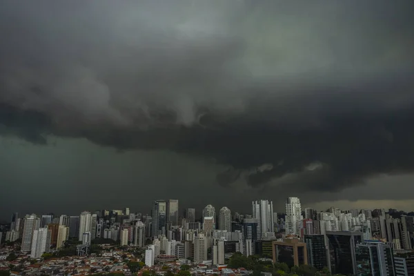 The storm is coming. Hurricane. Ground and sky. Cityscape. Sao Paulo city landscape, Brazil South America.