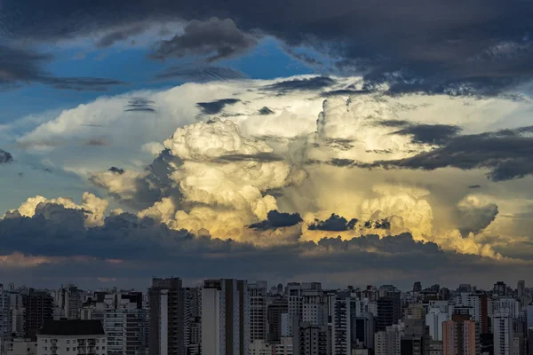 Windstorm, Sky grey-cloud and heavy rain at big city. Sao Paulo city Brazil South America.