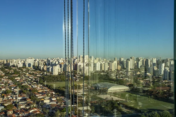 Através Janela Cidade São Paulo Vista Pela Janela Brasil América — Fotografia de Stock