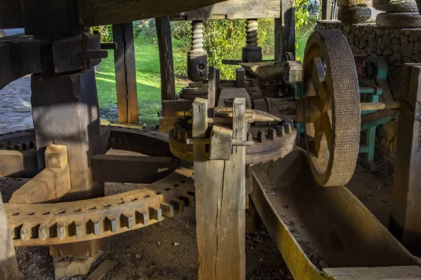 Interior Old Wooden Mill Large Wooden Gears — Stock Photo, Image