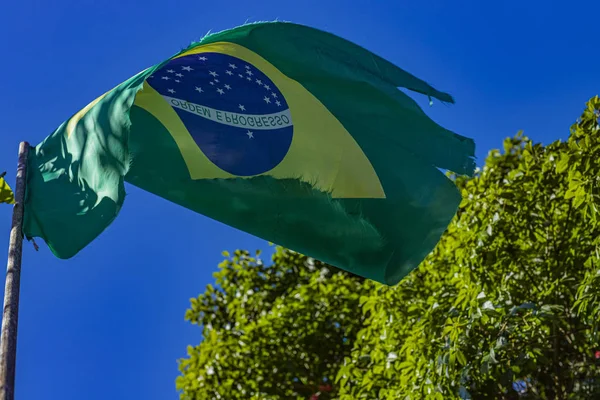 Bandiera Nel Vento Bandiera Verde Gialla Blu Bandiera Brasiliana — Foto Stock