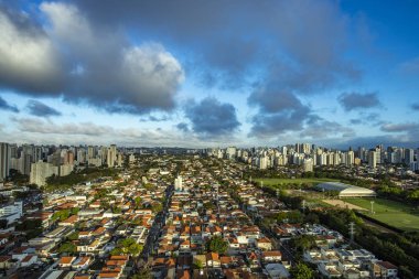 Çatılar evlerden farklı. Evlerin farklı kırmızı çatıları görünümü. 