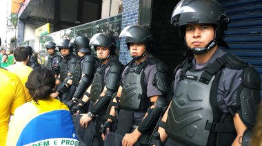Şok Birlik Polisi. Demokrasi lehine gösteri. Sao Paulo şehir ve eyalet, Brezilya Güney Amerika.
