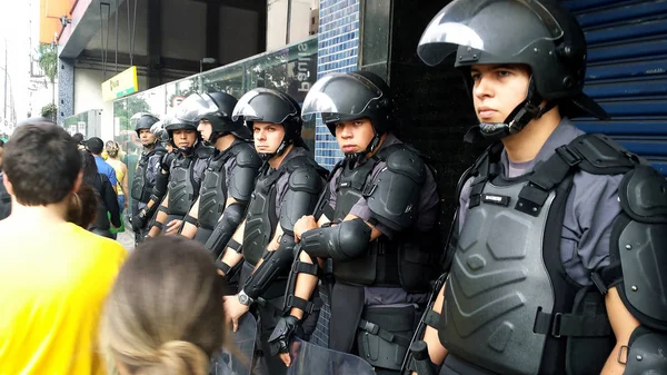 Policía Tropa Choque Manifestación Favor Democracia Sao Paulo Ciudad Estado —  Fotos de Stock