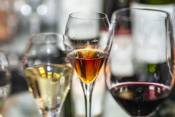 Glass Brandy Wine Champagne Blurred Background — Stock Photo, Image