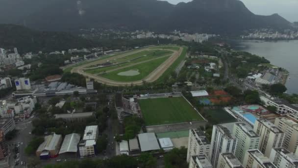Brasilianische Reitergesellschaft Eine Galopprennbahn Luftaufnahme Des Brasilianischen Jockey Clubs Und — Stockvideo