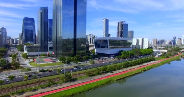 Moderne Architectuur Modern Gebouw Wereld Luchtfoto Van Avenida Marginale Pinheiros — Stockvideo