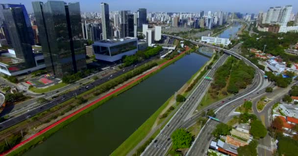 Arquitetura Moderna Edifício Moderno Mundo Vista Aérea Avenida Marginal Pinheiros — Vídeo de Stock