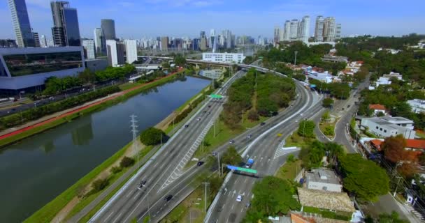 Modern Építészet Modern Épület Világon Légi Kilátás Avenida Marginpinheiros Folyami — Stock videók