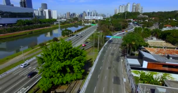 Modern Mimari Dünyada Modern Bina Avenida Marginal Pinheiros Nehrin Havadan — Stok video