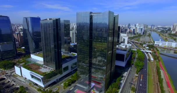 Arquitectura Moderna Edificio Moderno Mundo Vista Aérea Avenida Marginal Pinheiros — Vídeos de Stock