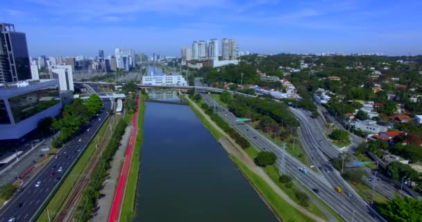 Современная Архитектура Современное Здание Мире Вид Воздуха Avenida Marginal Pinheiros — стоковое видео