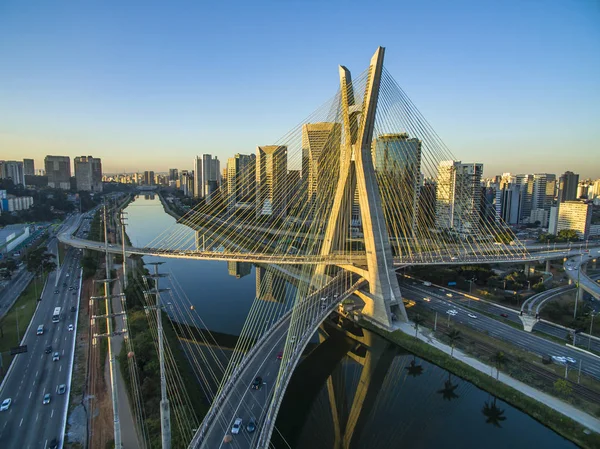 Suspension bridge. Cable-stayed bridge in the world. Sao Paulo city, Brazil, South America.