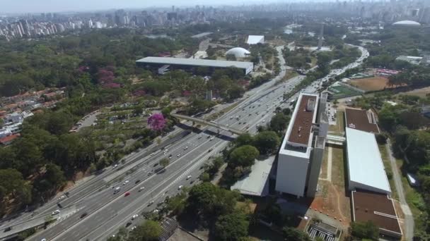 Stora Städer Med Trafik Parker Och Byggnader Sao Paulo City — Stockvideo