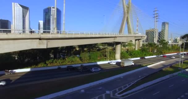 Câble Est Resté Pont Dans Monde Ville Sao Paulo Brésil — Video