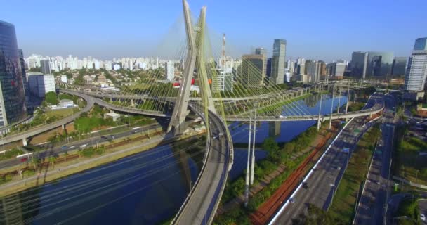 Asma Köprü Kablolu Ile Çalışan Dünya Köprüsü Sao Paulo Şehri — Stok video