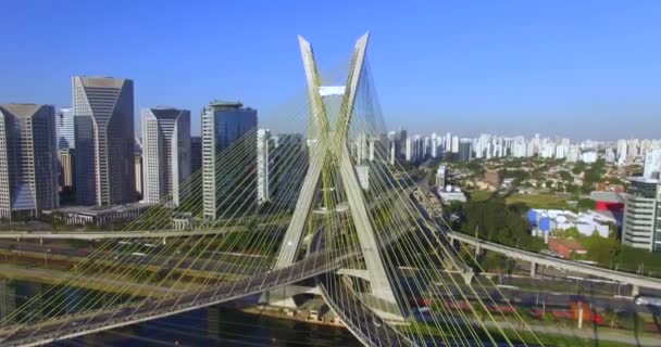 吊橋だ ケーブル世界でのブリッジご宿泊いただけます 南米ブラジルのサンパウロ市 — ストック動画