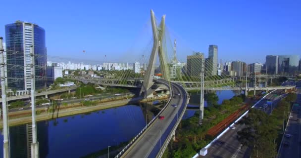 Most Wiszący Kablówka Została Mostem Świecie Sao Paulo Brazylia Ameryka — Wideo stockowe