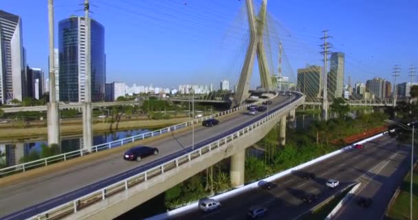 Arquitetura Moderna Pontes Modernas Ligando Dois Pontos Diferentes Cable Stayed — Vídeo de Stock