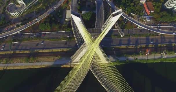 Ponte Suspensão Ponte Cabo Mundo São Paulo Cidade Brasil América — Vídeo de Stock